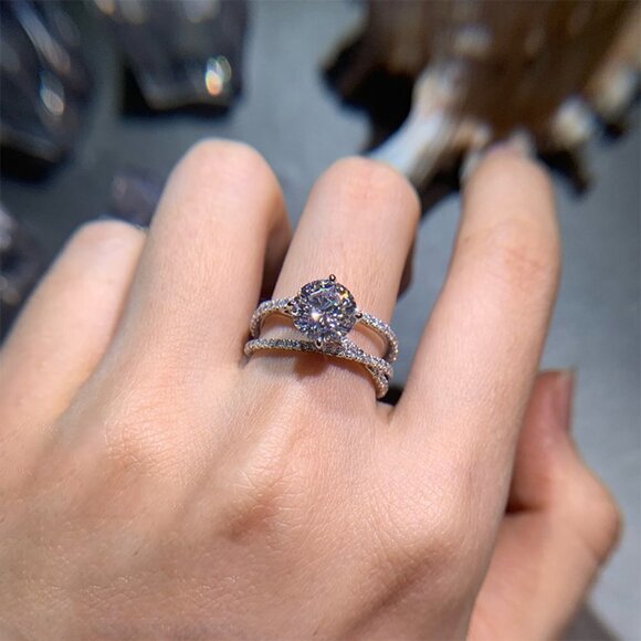 ▶Engagement CZ Clear Super Large Silver Plated Wedding Beautiful Ring, K993